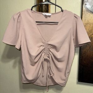 Pink Rose-S-Drawstring Front Crop Blouse in Dusty Rose